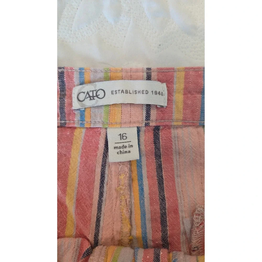Cato Striped Linen Blend Shorts High Rise Pink Multi Coastal Boho Size 16 - Picture 2 of 9
